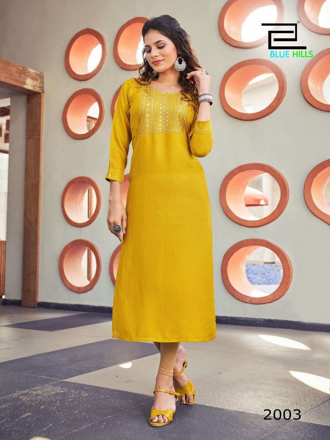 COLORBAR VOL 20 VISCOSE DOBBY ZARI EMBROIDERY WITH SEQUENCE WORK STRAIGHT CUT KURTI BY BLUE HILLS 2003